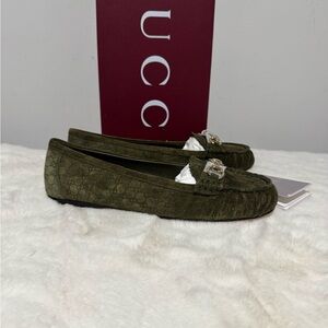 Gucci Olive Green Suede Horsebit Moccasins